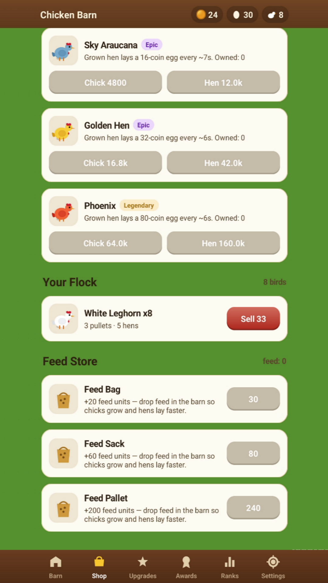 Chicken Barn shop – buy and unlock chicken breeds